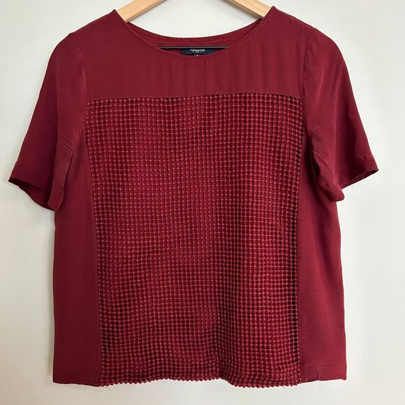 Madewell Burgundy Maroon Crochet and Silk Top - Picture 1 of 10